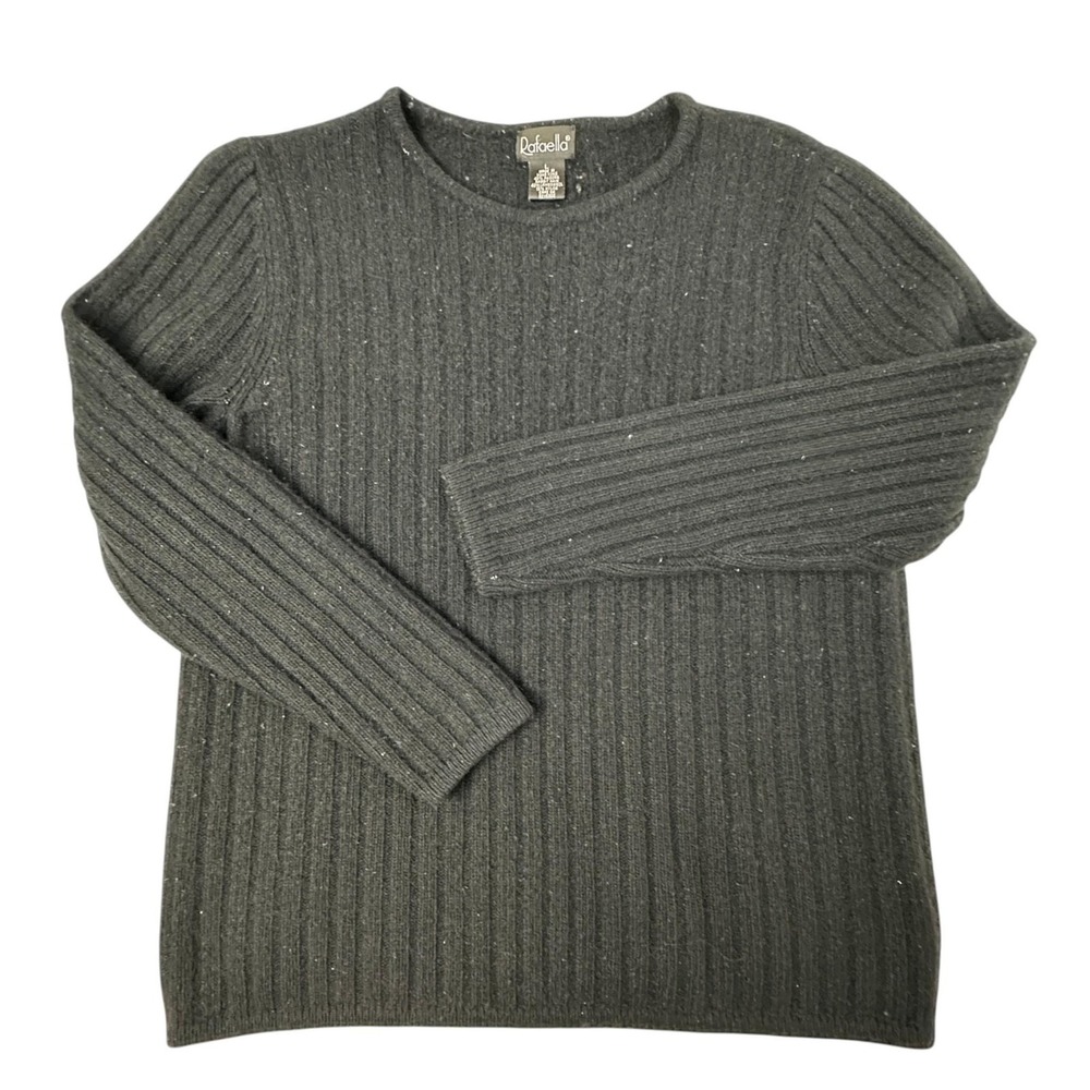 Rafaella Sweater Womens Large Gray Ribbed Angora Wool Crewneck Pullover Knit